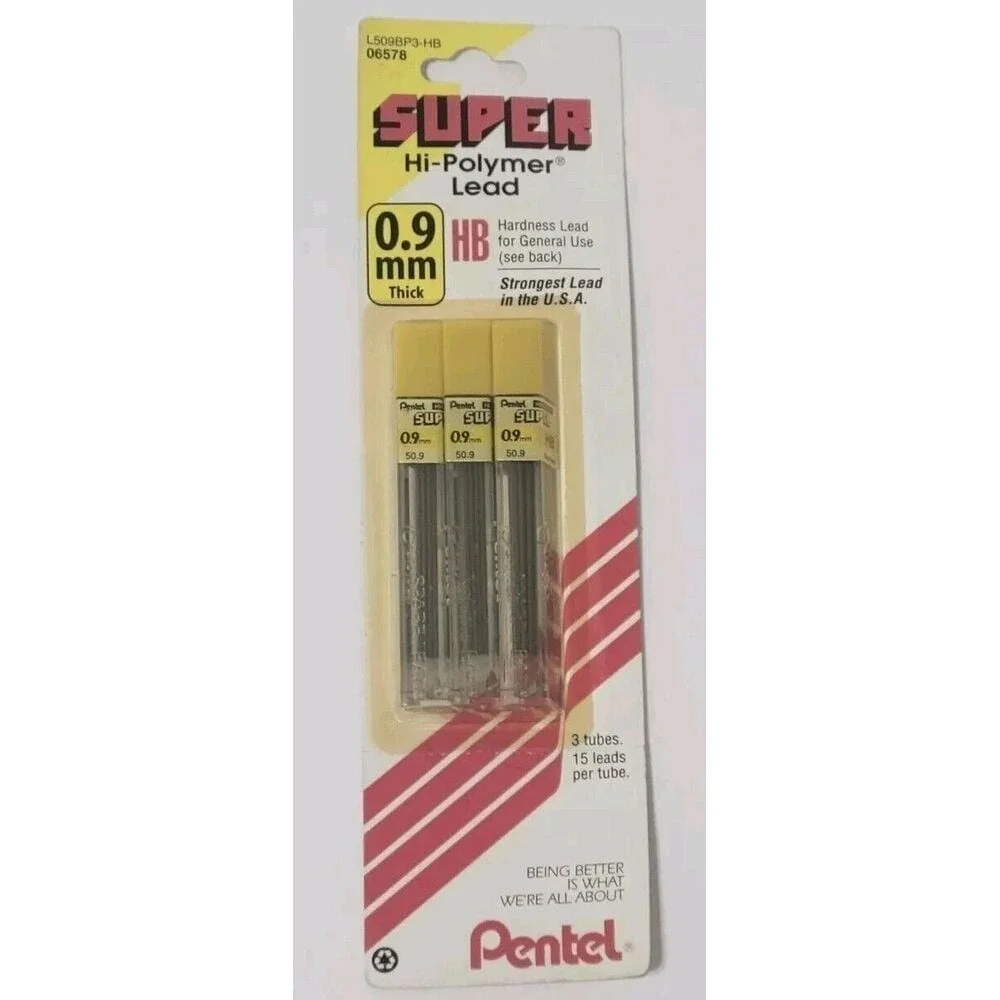Pentel 3PK Super Hi-Polymer .9mm Mechanical Pencil Lead Refills 45 Pcs Old Stock